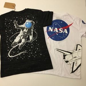 2 Graphic Tees Bundle- Space, Alien, Astronaut L